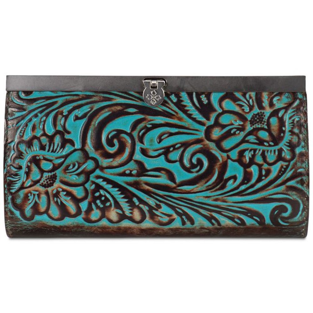 Patricia Nash Cauchy tooled genuine leather turquoise wallet